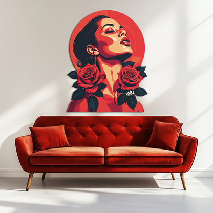 Red Rose Woman Metal Wall Art – Bold Feminine UV Printed Decor-KAFUVM017 - Tampa Home & Garden Store