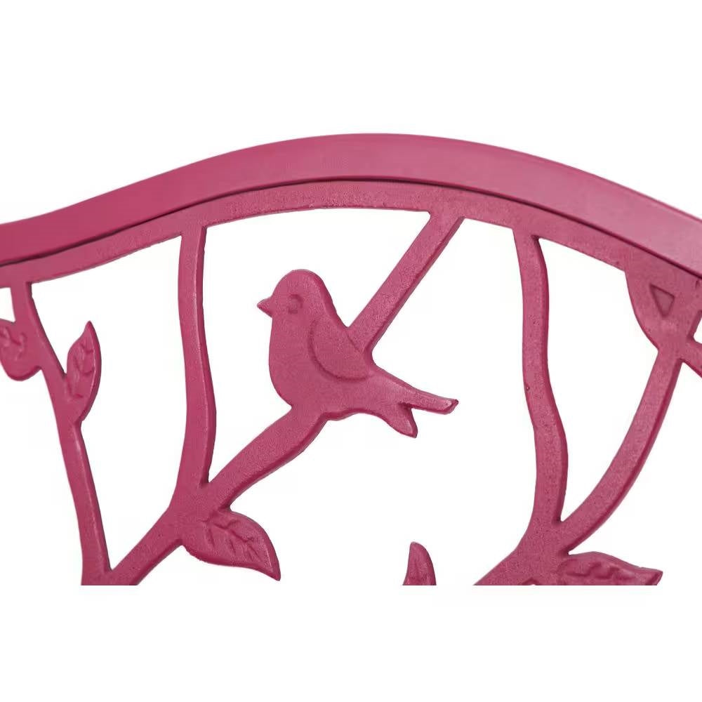 Red Steel Frame Outdoor Patio Garden Bench with Bird Branch Pattern Backrest - Tampa Home & Garden Store