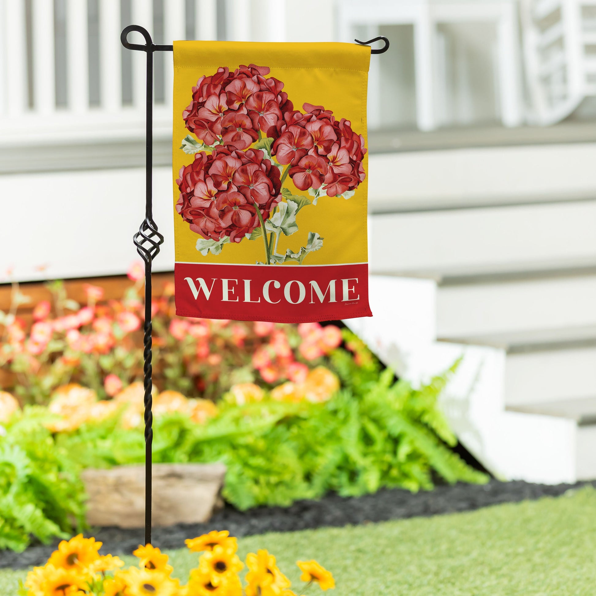 Red Vibrant Geraniums Suede Garden Flag - Tampa Home & Garden Store