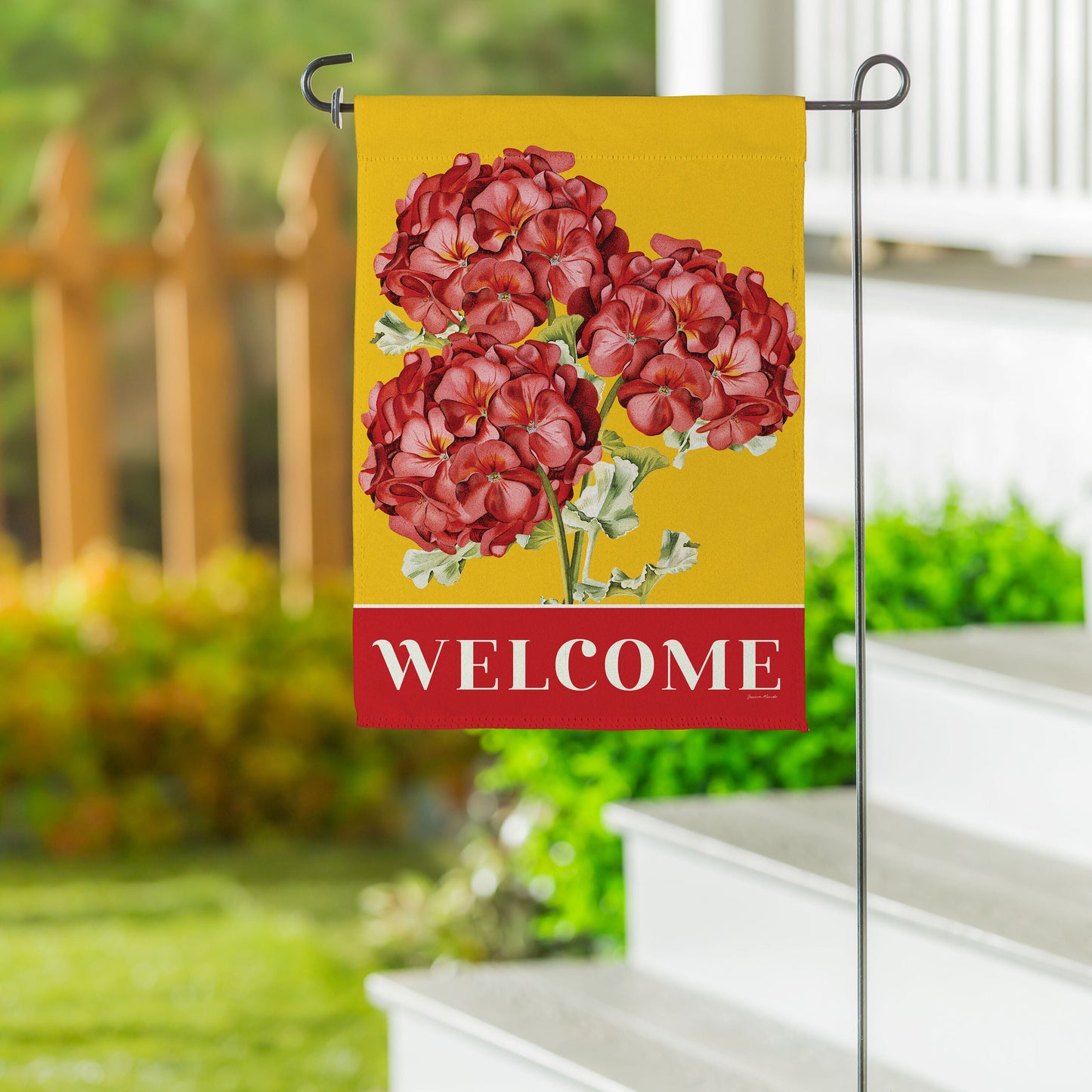 Red Vibrant Geraniums Suede Garden Flag - Tampa Home & Garden Store