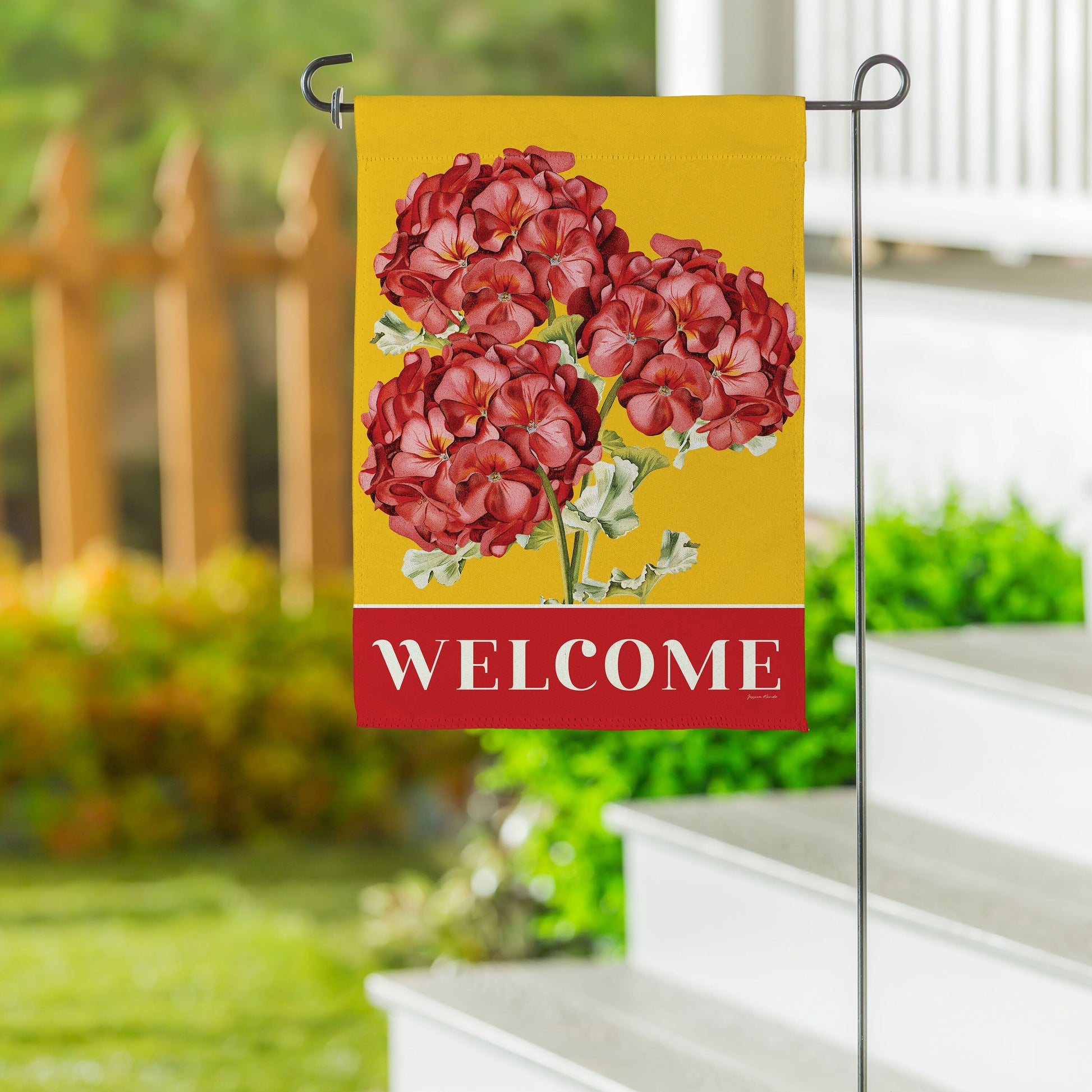 Red Vibrant Geraniums Suede Garden Flag - Tampa Home & Garden Store