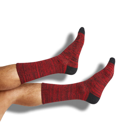 Red/Black mixed socks 8 pack by DeadSoxy, crew-length heather knit with black toe on Tampa Home & Garden Store