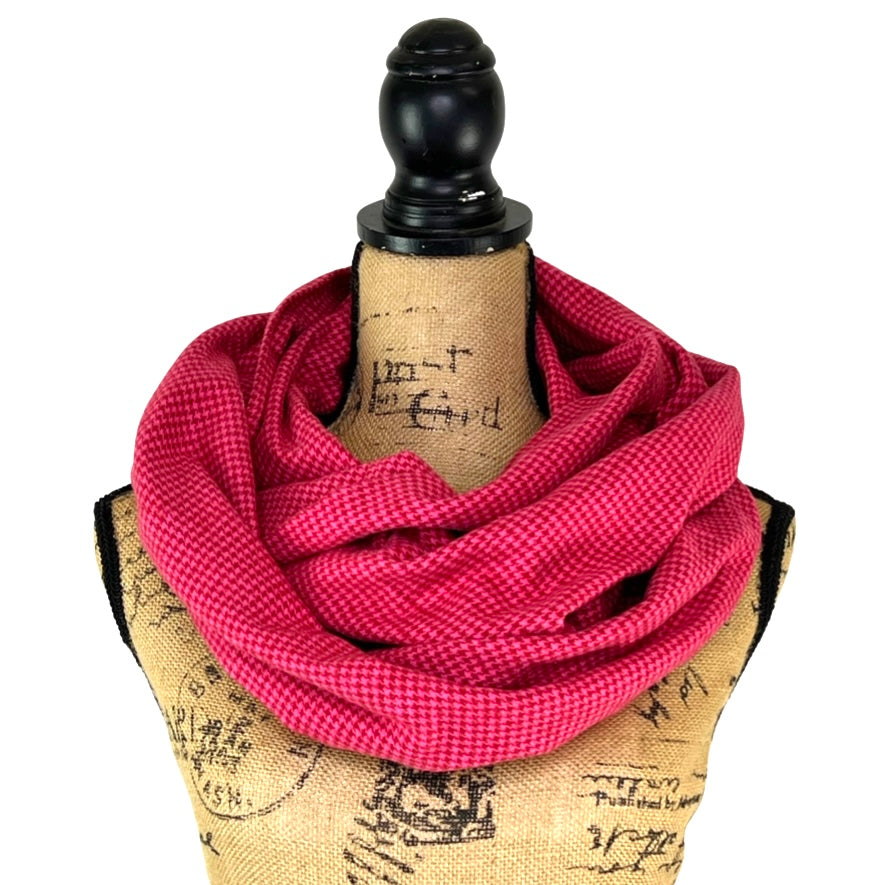 Red and Bright Pink Houndstooth Plaid Flannel Infinity or Blanket Scarf - Tampa Home & Garden Store