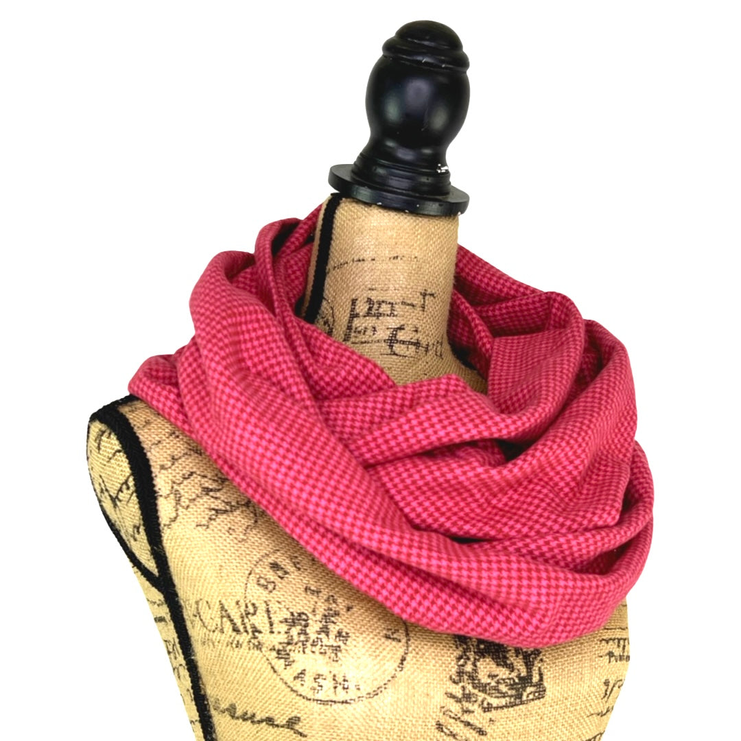 Red and Bright Pink Houndstooth Plaid Flannel Infinity or Blanket Scarf - Tampa Home & Garden Store