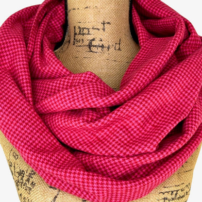 Red and Bright Pink Houndstooth Plaid Flannel Infinity or Blanket Scarf - Tampa Home & Garden Store