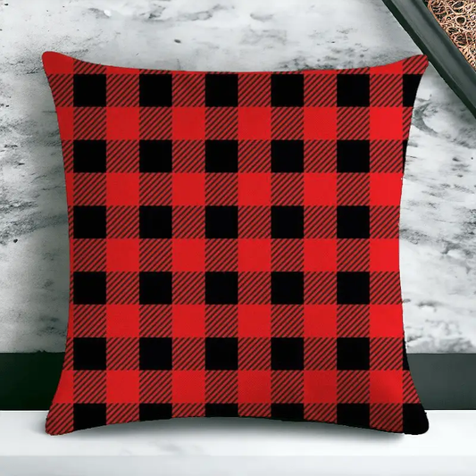 Red Flannel Gingham throw pillow cover Gia Roma red and black plaid on Tampa Home & Garden Store