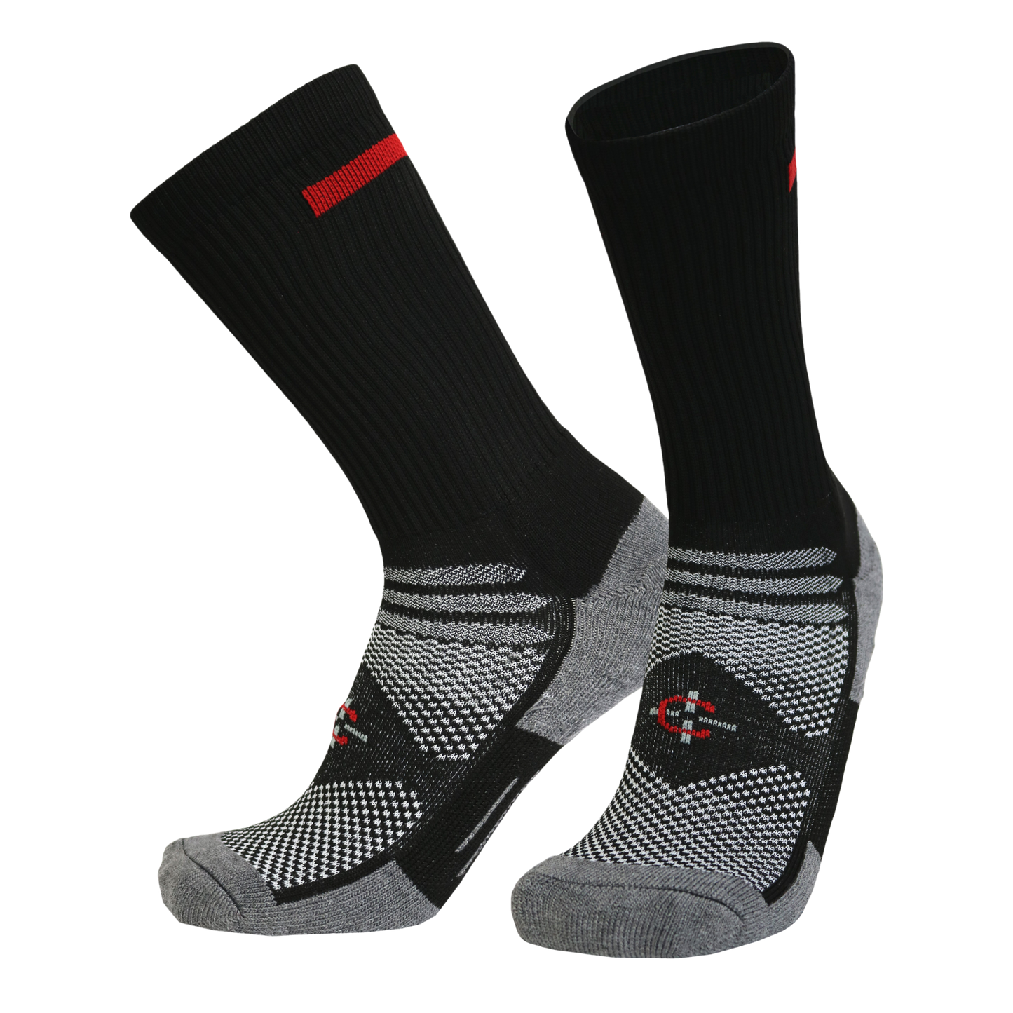 Red Line Crew Socks pair for responders, black with red stripe, gray toe/heel, Covert Threads on Tampa Home & Garden Store
