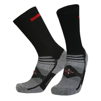 Red Line Crew Socks pair for responders, black with red stripe, gray toe/heel, Covert Threads on Tampa Home & Garden Store