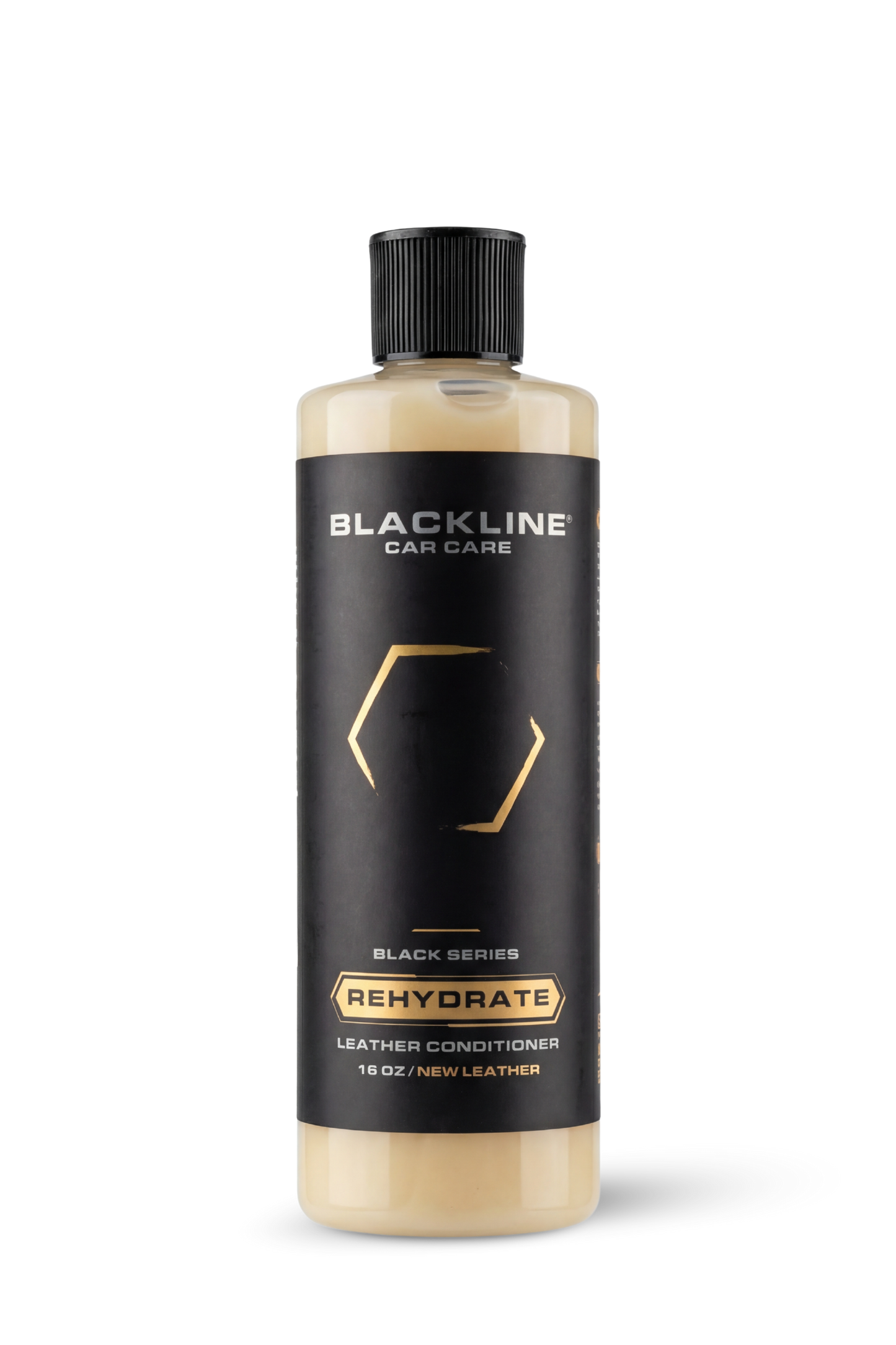 Leather conditioner bottle by Blackline Car Care, Rehydrate formula, beige liquid, 16 oz on Tampa Home & Garden Store