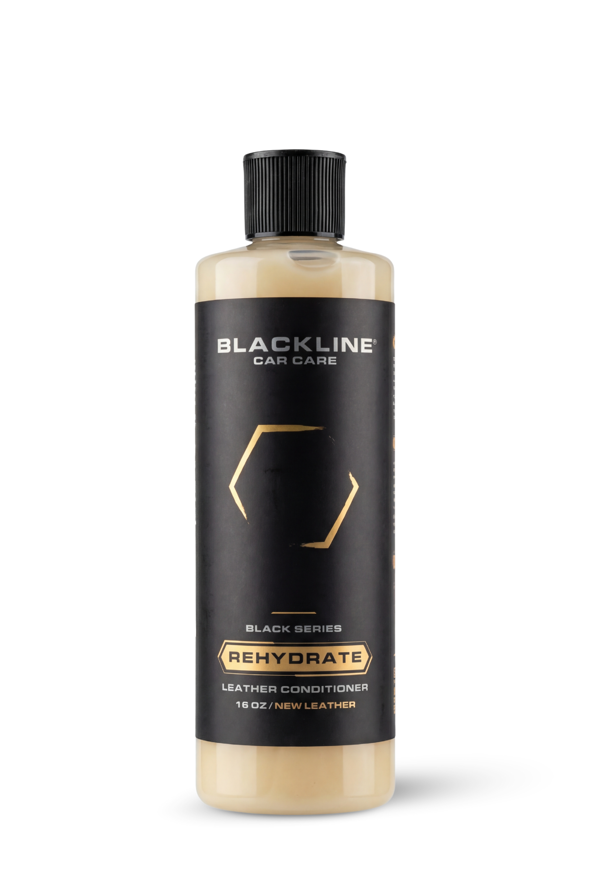 Leather conditioner bottle by Blackline Car Care, Rehydrate formula, beige liquid, 16 oz on Tampa Home & Garden Store