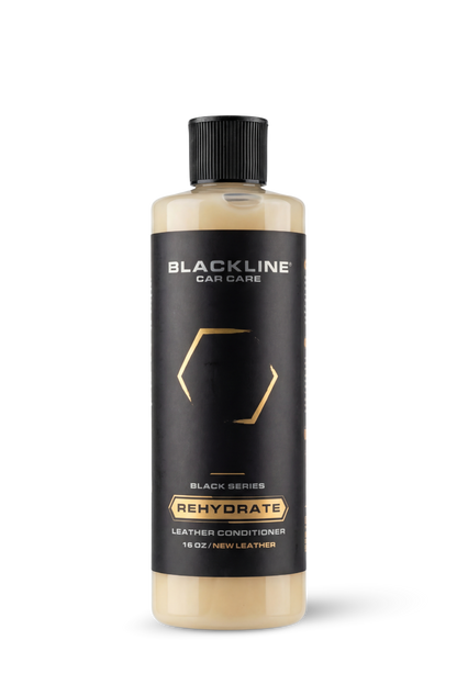 Leather conditioner bottle by Blackline Car Care, Rehydrate formula, beige liquid, 16 oz on Tampa Home & Garden Store