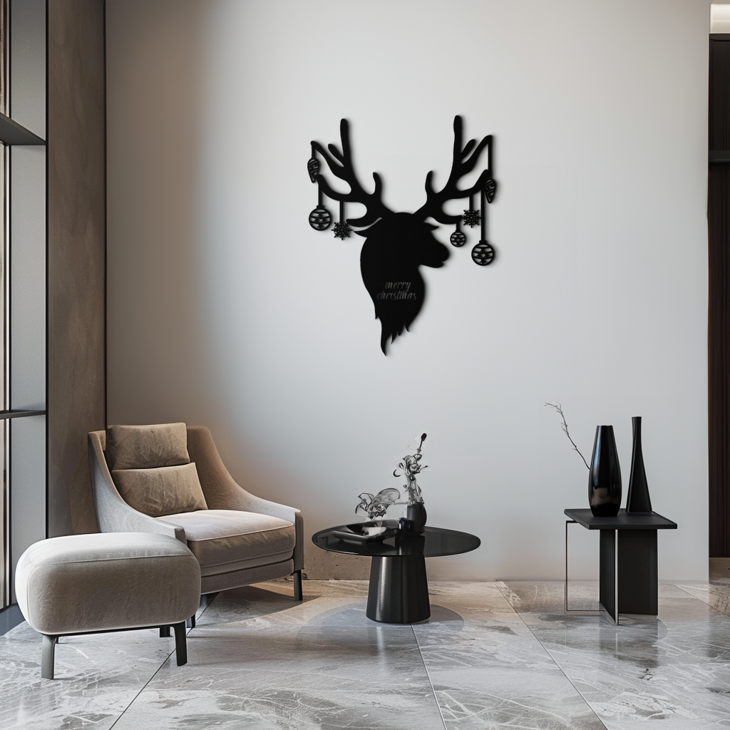 Reindeer Christmas Metal Wall Art - Festive Deer Decor with Ornaments- KAF295 - Tampa Home & Garden Store