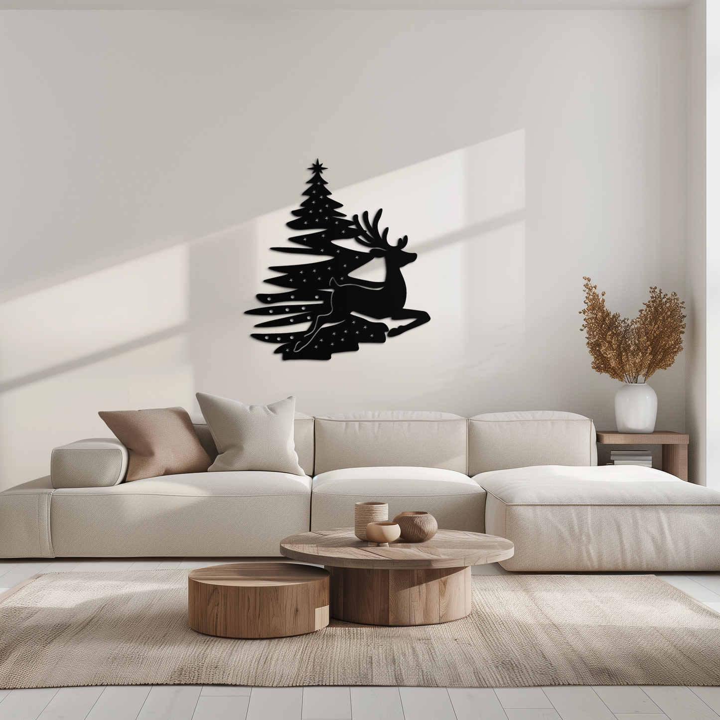 Reindeer and Christmas Tree Metal Wall Art - Festive Holiday Steel Decor- KAF304 - Tampa Home & Garden Store