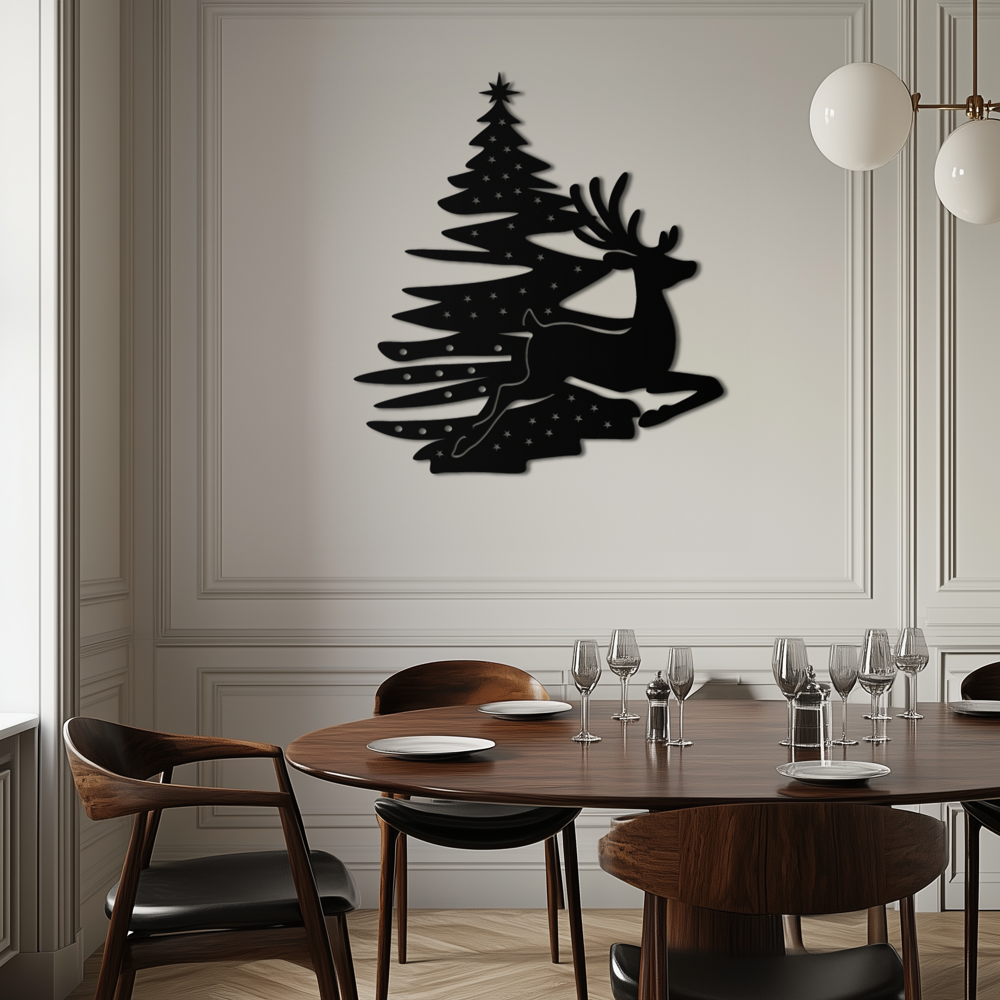 Reindeer and Christmas Tree Metal Wall Art - Festive Holiday Steel Decor- KAF304 - Tampa Home & Garden Store