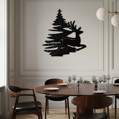 Reindeer and Christmas Tree Metal Wall Art - Festive Holiday Steel Decor- KAF304 - Tampa Home & Garden Store