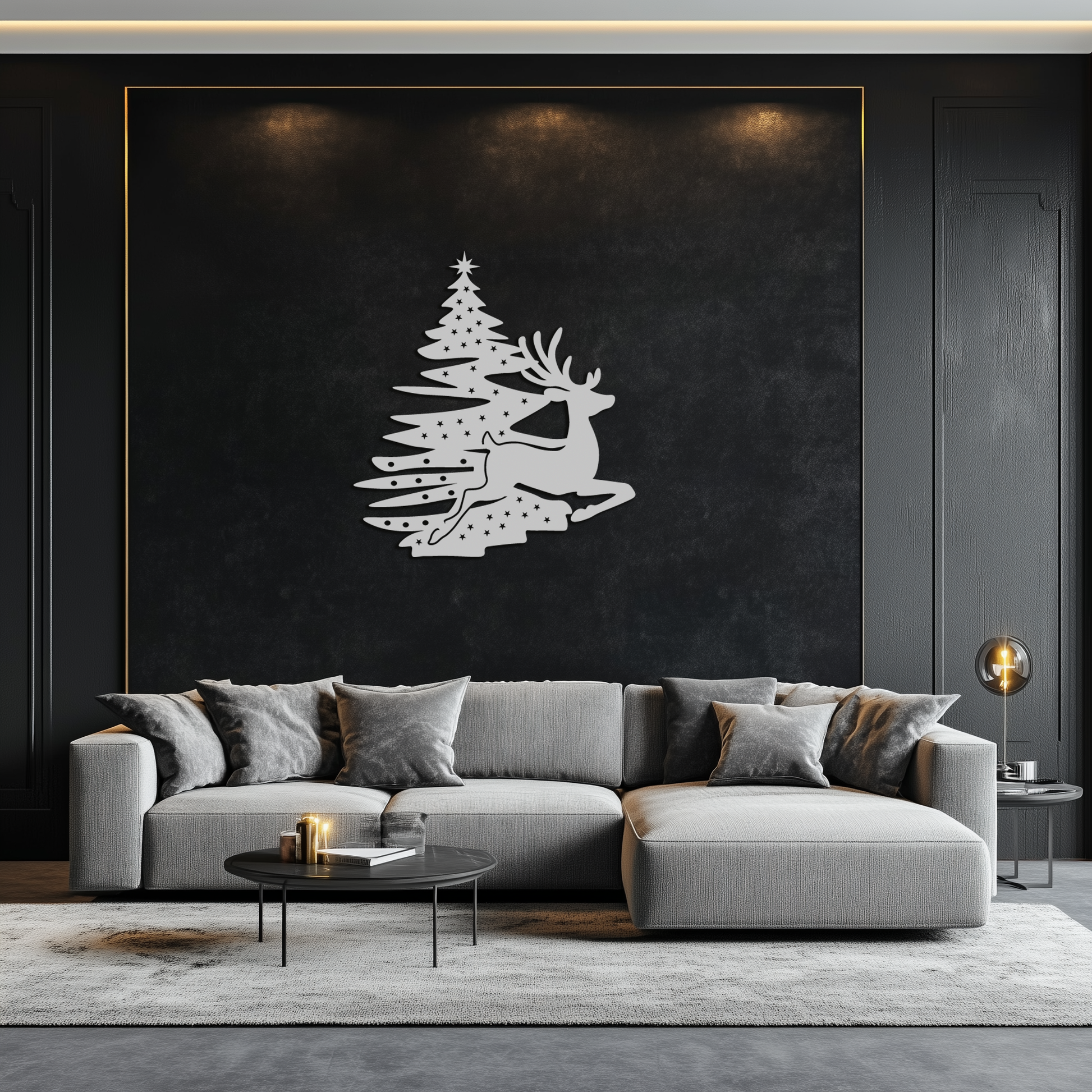 Reindeer and Christmas Tree Metal Wall Art - Festive Holiday Steel Decor- KAF304 - Tampa Home & Garden Store