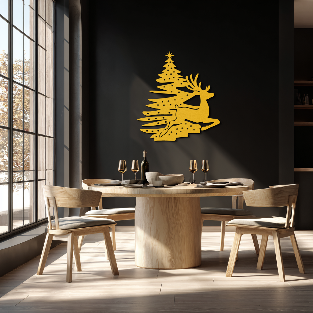 Reindeer and Christmas Tree Metal Wall Art - Festive Holiday Steel Decor- KAF304 - Tampa Home & Garden Store