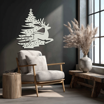Reindeer and Christmas Tree Metal Wall Art - Festive Holiday Steel Decor- KAF304 - Tampa Home & Garden Store