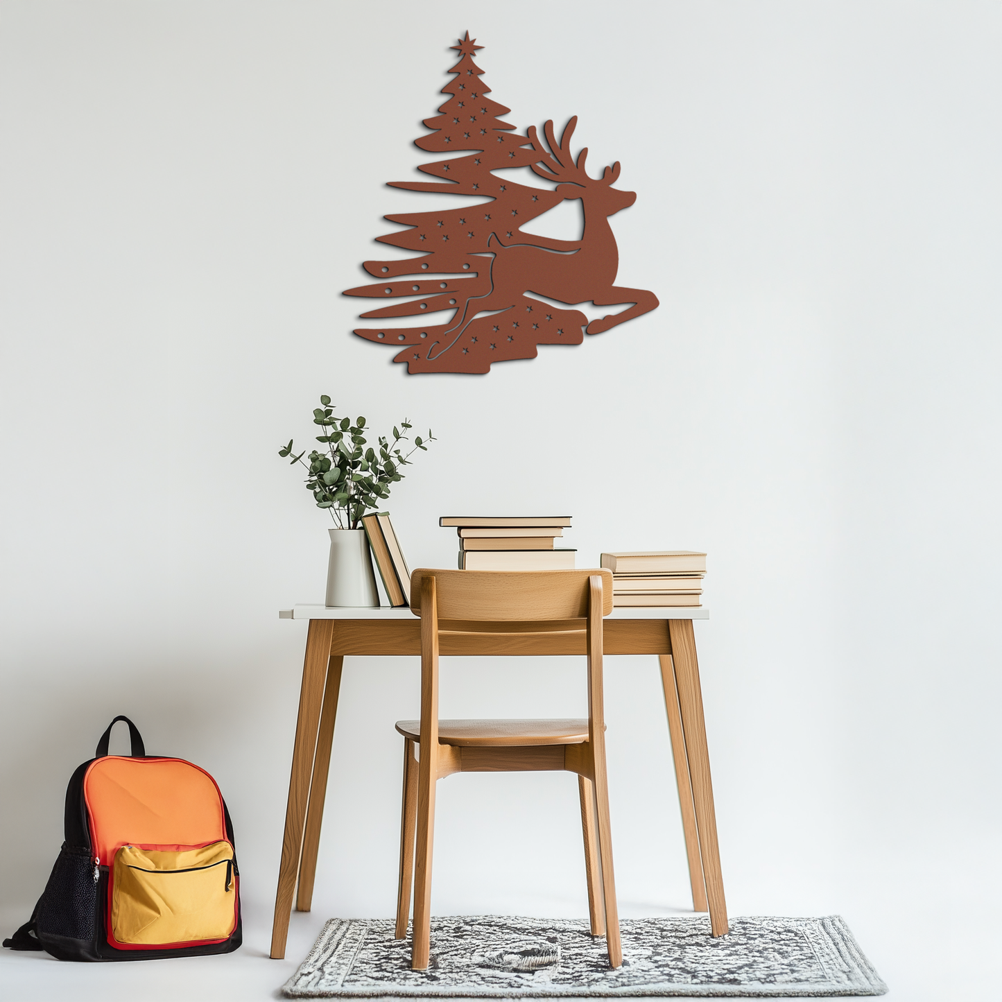 Reindeer and Christmas Tree Metal Wall Art - Festive Holiday Steel Decor- KAF304 - Tampa Home & Garden Store