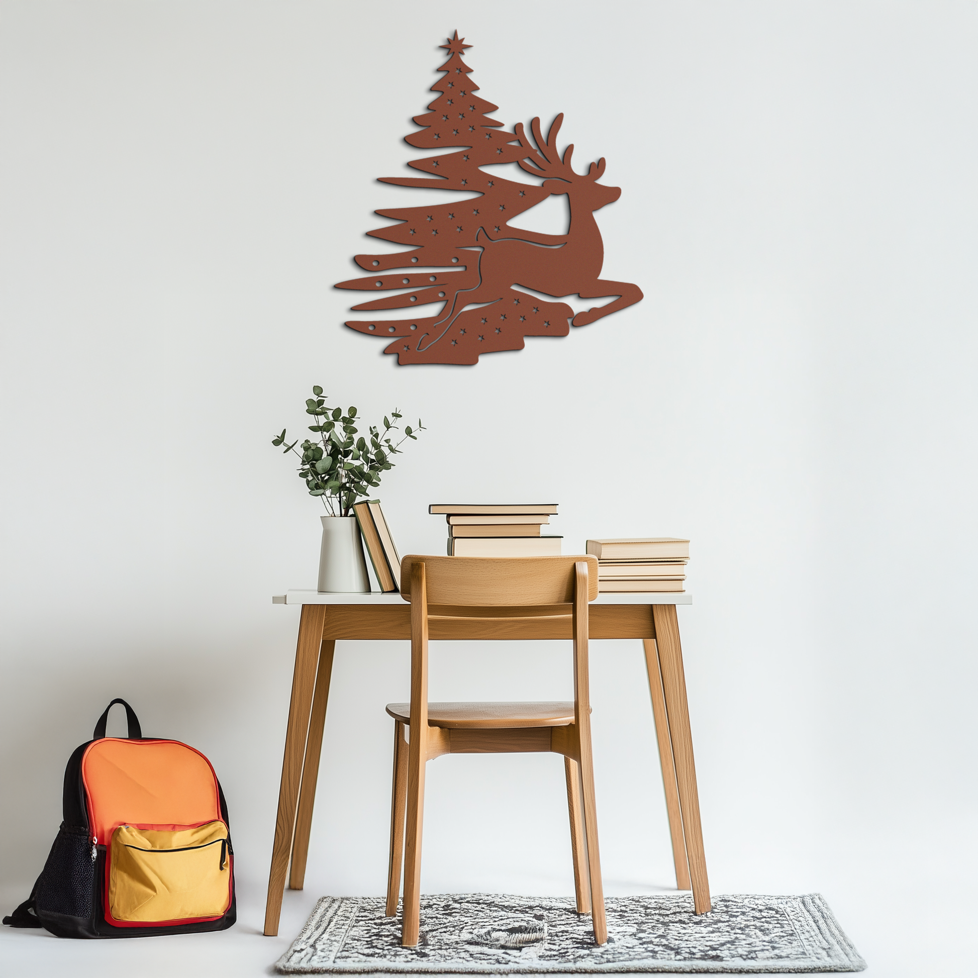 Reindeer and Christmas Tree Metal Wall Art - Festive Holiday Steel Decor- KAF304 - Tampa Home & Garden Store
