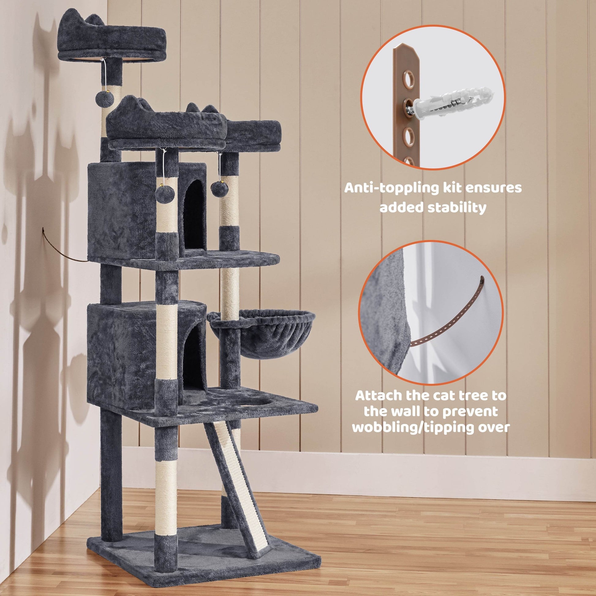 Renwick 69in Large Cat Tree Tower with Condos &amp; Scratching Board - Dark Gray - Tampa Home & Garden Store
