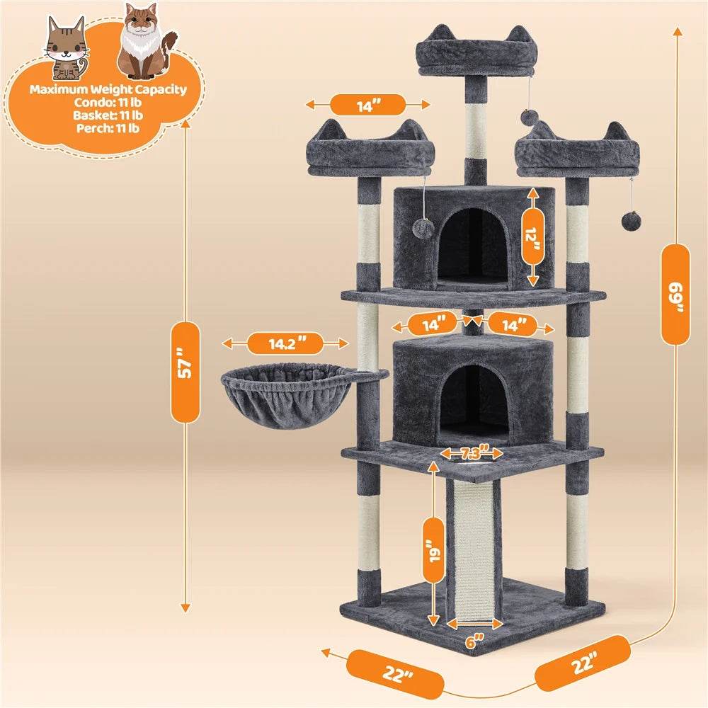 Renwick 69in Large Cat Tree Tower with Condos &amp; Scratching Board - Dark Gray - Tampa Home & Garden Store