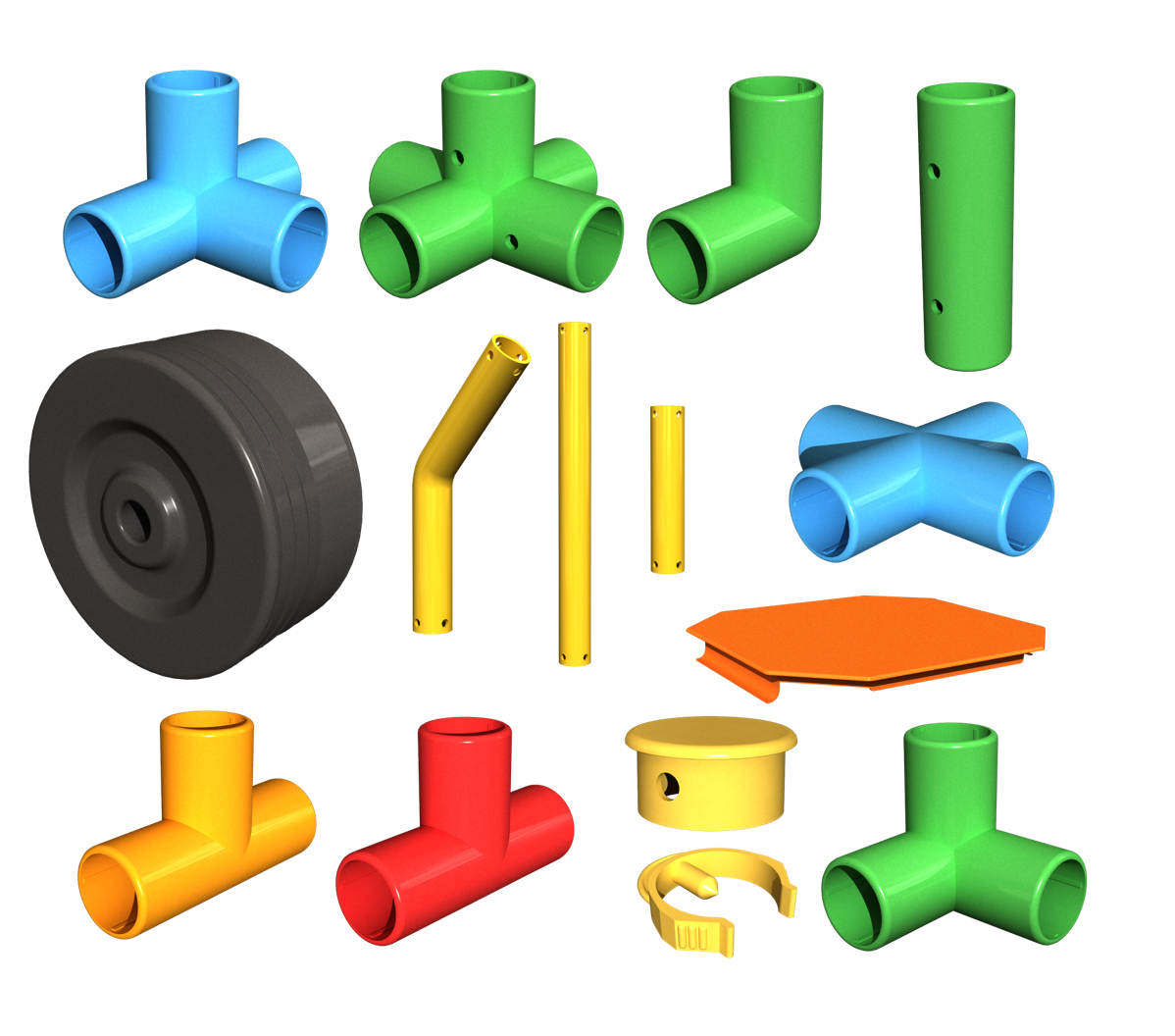 TubeLox Deluxe Set STEM Toy assorted color connectors, pipes, wheel and panels on Tampa Home & Garden Store