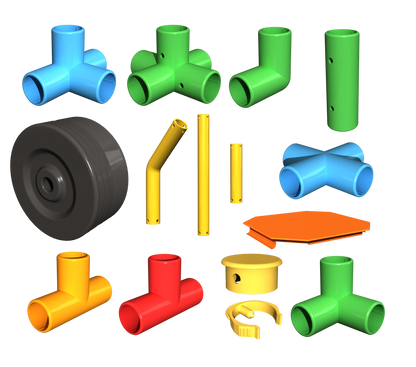 3x TubeLox Deluxe Set colorful components with T-connectors and elbows on Tampa Home & Garden Store
