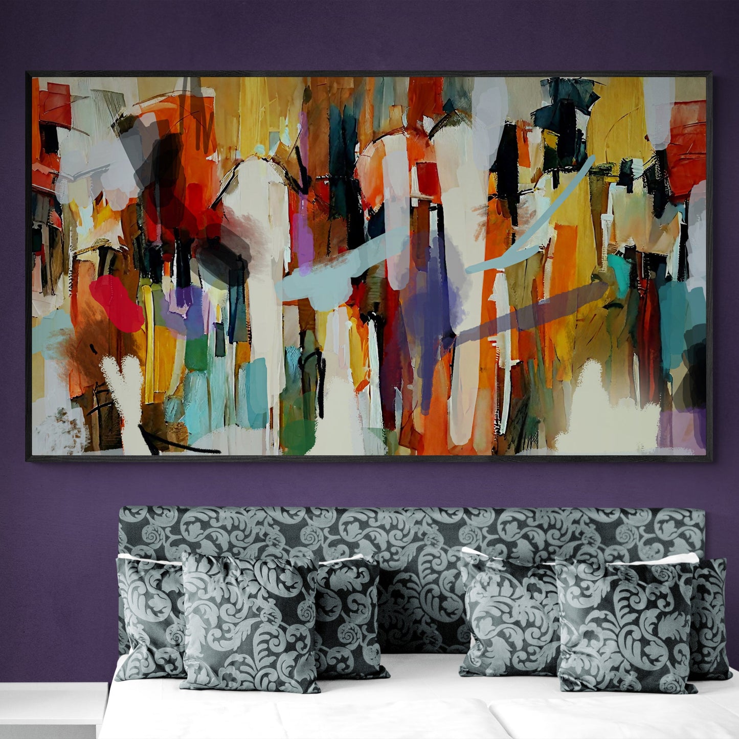 Canvas print Resonant Hues by Tailored Canvases, vibrant abstract crafting canvas in black frame on Tampa Home & Garden Store