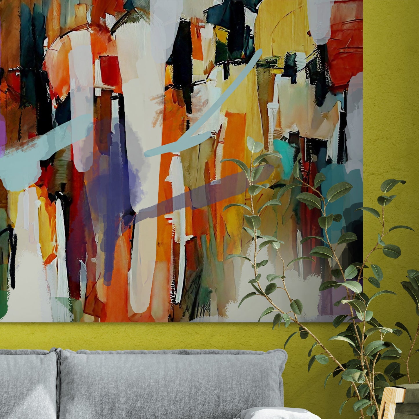 Canvas Print: Resonant Hues by Tailored Canvases; orange, red, teal blocks with pale blue arcs on Tampa Home & Garden Store