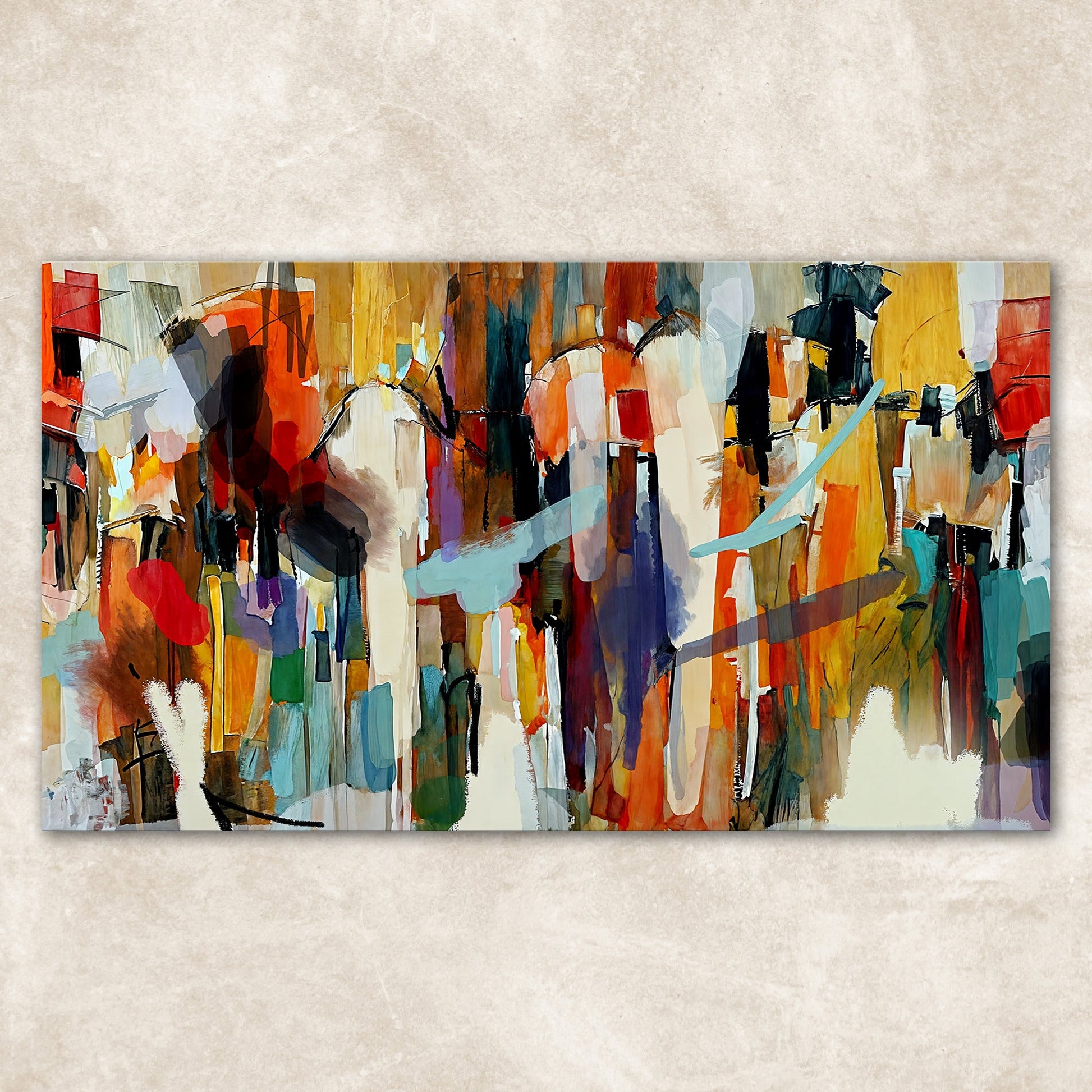 Canvas print Resonant Hues by Tailored Canvases, abstract palette with reds blues yellows on Tampa Home & Garden Store