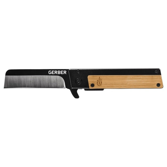 Gerber Quadrant Bamboo folding knife with brushed blade and bamboo handle on Tampa Home & Garden Store