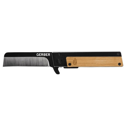 Gerber Quadrant Bamboo folding knife with brushed blade and bamboo handle on Tampa Home & Garden Store
