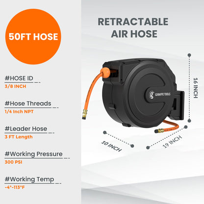 Retractable Air Hose Reel-PP Housing-3/8in-50ft - Tampa Home & Garden Store