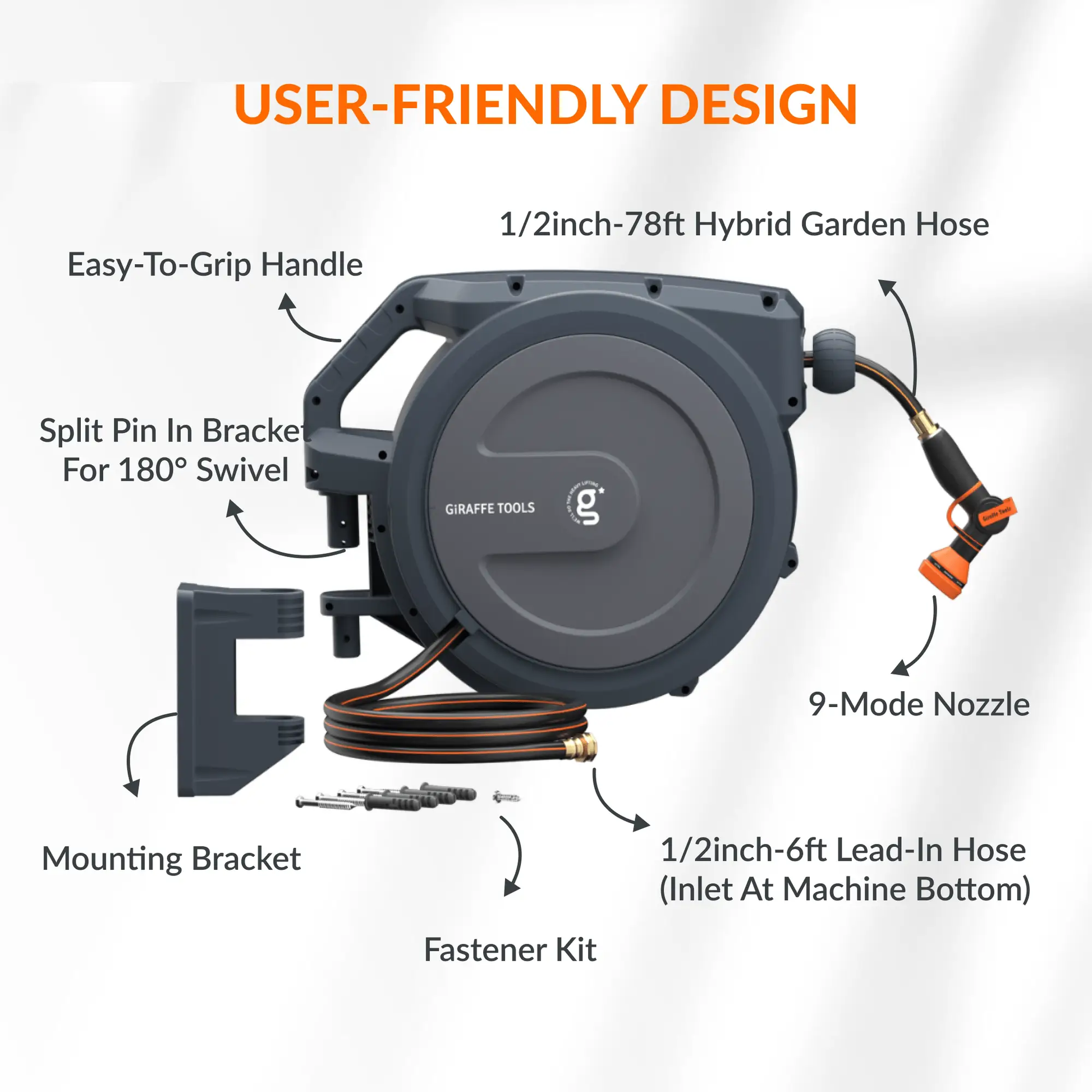 Retractable Garden Hose Reel-1/2in-78ft - Tampa Home & Garden Store