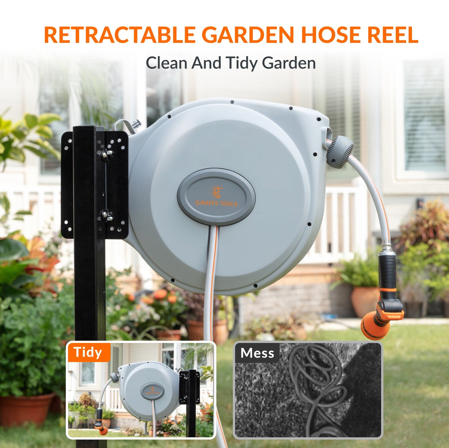 Retractable Garden Hose Reel-5/8 in-65ft - Tampa Home & Garden Store