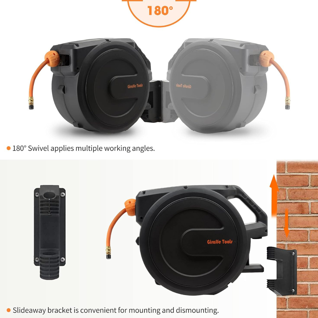 Enrouleur de tuyau d'air rétractable - Boîtier en PP - 3/8 po - 50 pi