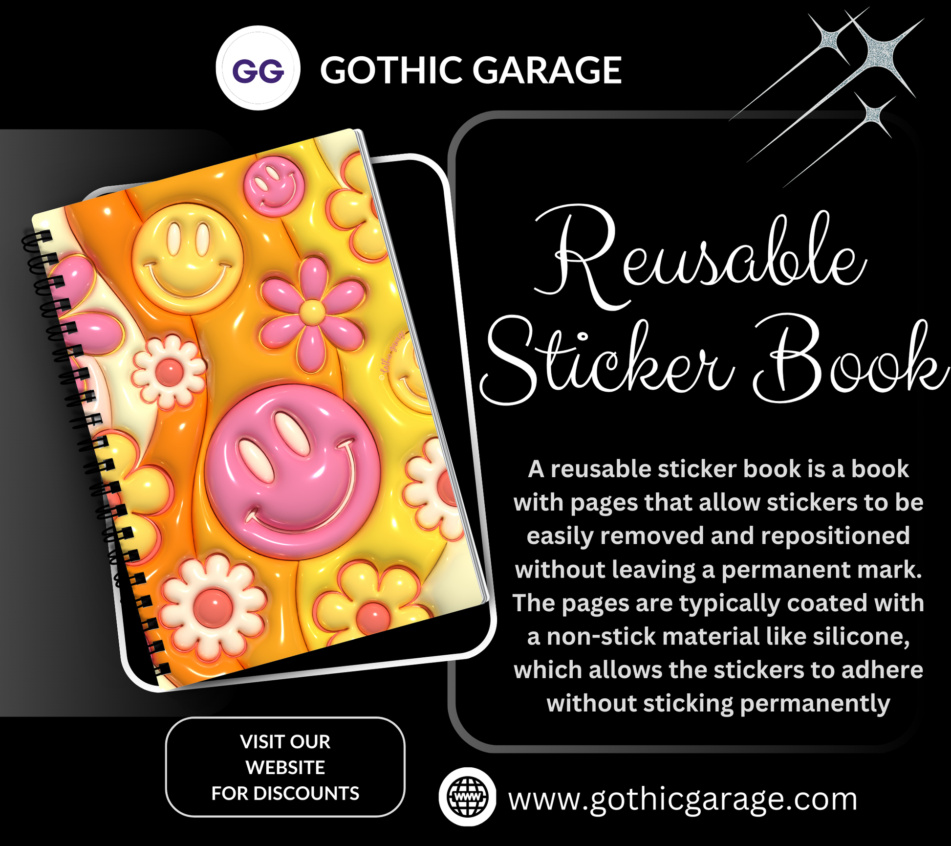 Retro 60's Flower Power Reusable Sticker Book, Vintage & Modern Design Album, Kid and Adult Friendly Organizer - Tampa Home & Garden Store