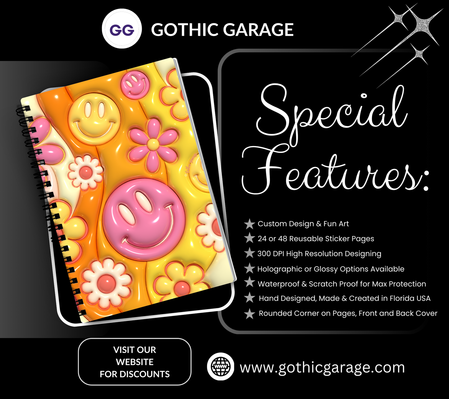Retro 60's Flower Power Reusable Sticker Book, Vintage & Modern Design Album, Kid and Adult Friendly Organizer - Tampa Home & Garden Store