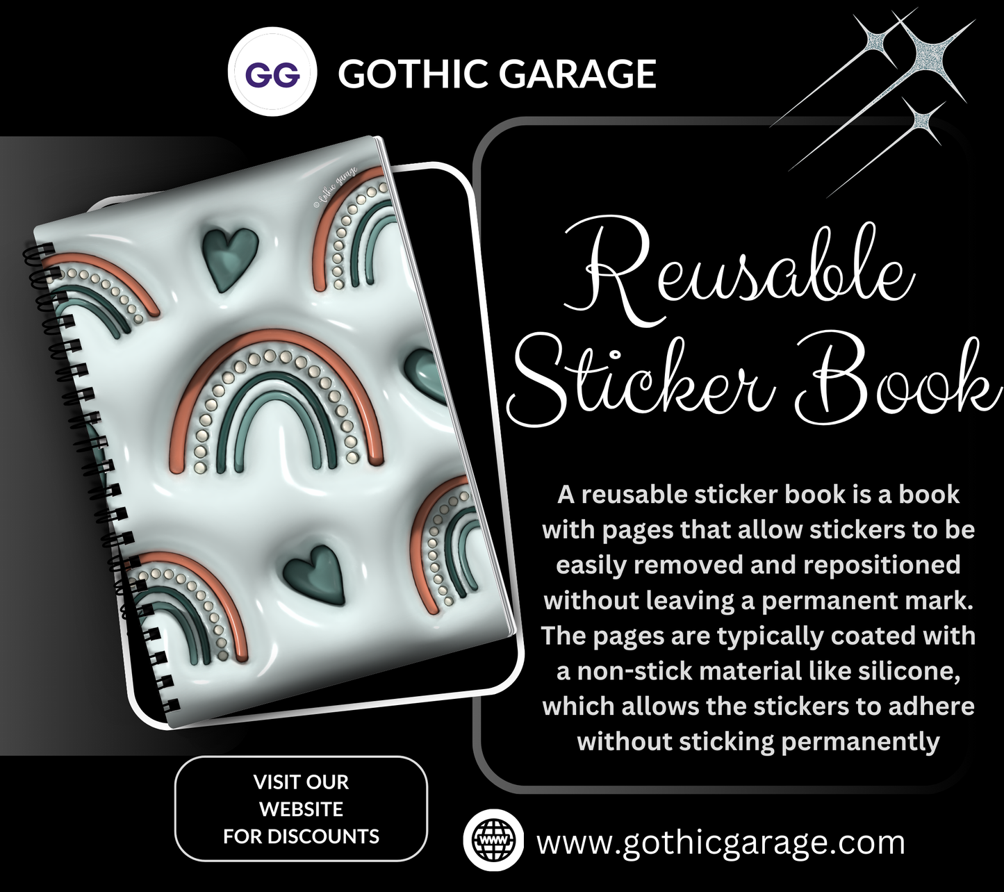 Retro Rainbows & Hearts Reusable Sticker Book, Kid Friendly Solution for Sticker Organization - Tampa Home & Garden Store