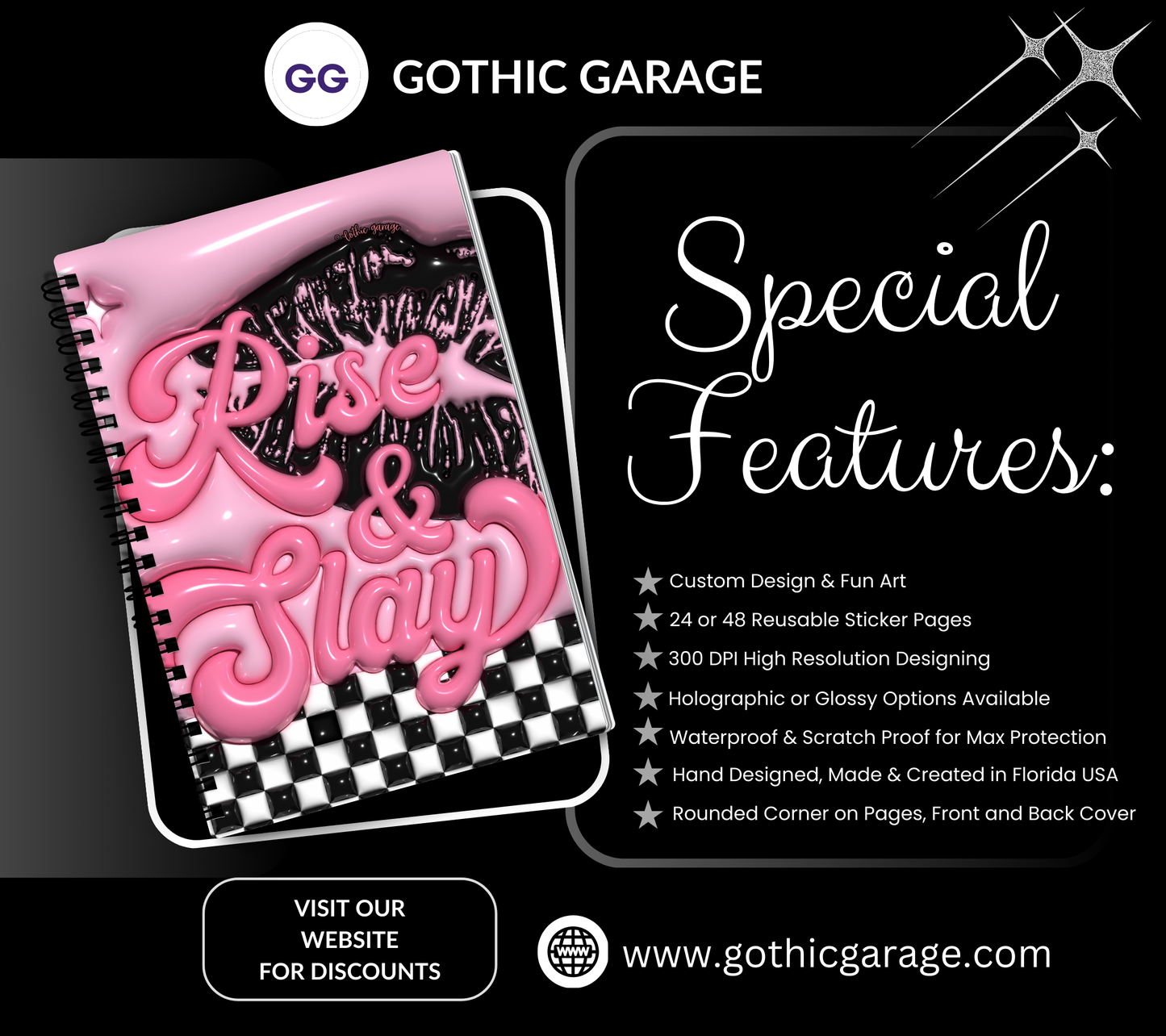 Retro Rise & Slay Lips Reusable Sticker Book, Boujie Vibe Sticker Album, Perfect Gift to Personalize for Sticker Collectors - Tampa Home & Garden Store