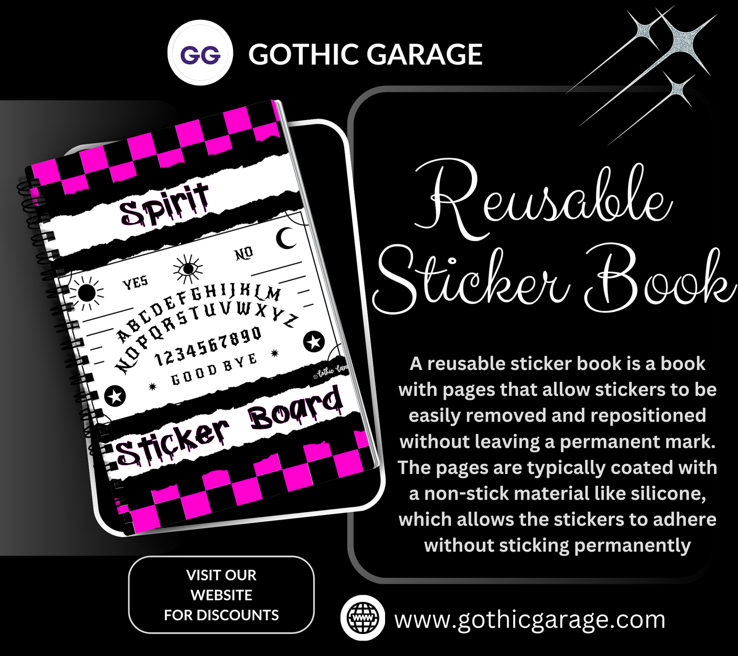 Retro Spirit Board Reusable Sticker Book, Gothic Vibe Sticker Album, Perfect Gift to Personalize for Goth Lovers & Sticker Collectors - Tampa Home & Garden Store