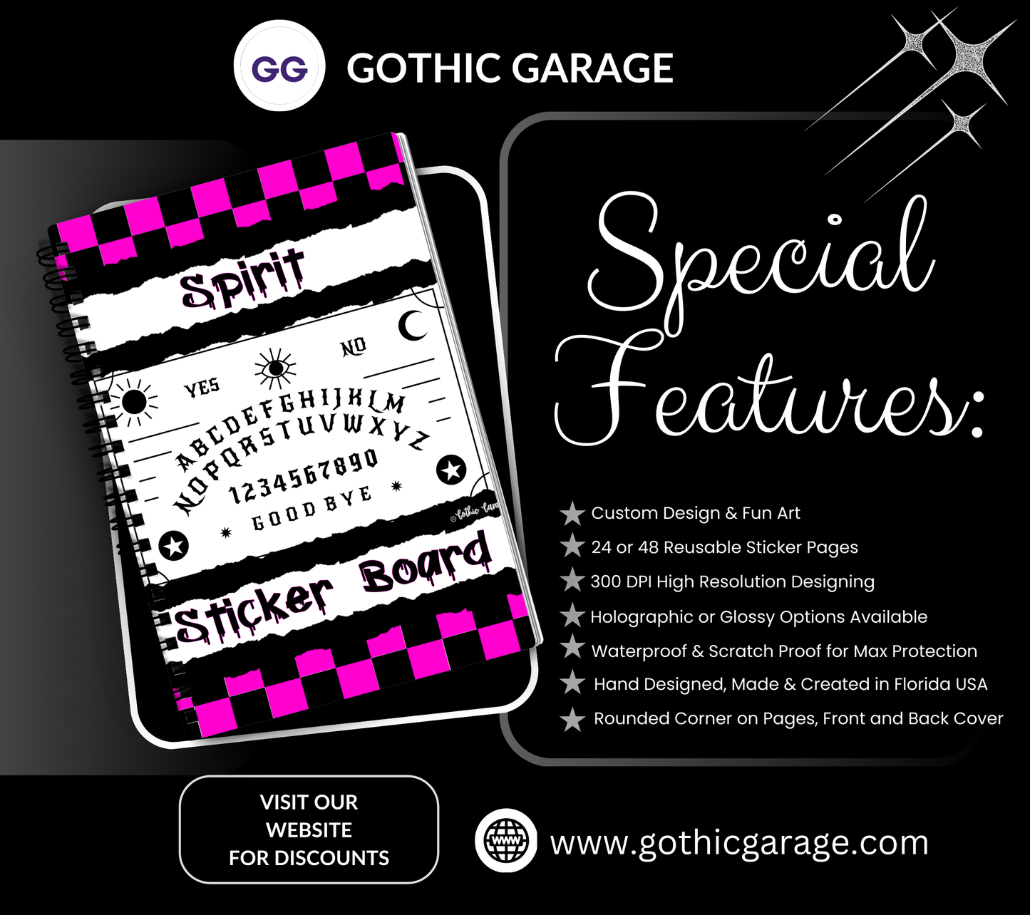 Retro Spirit Board Reusable Sticker Book, Gothic Vibe Sticker Album, Perfect Gift to Personalize for Goth Lovers & Sticker Collectors - Tampa Home & Garden Store