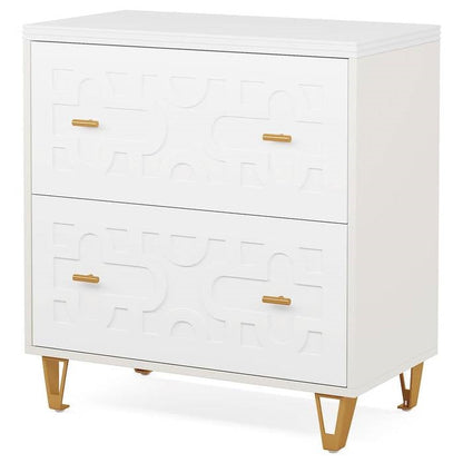 Retro White/Gold Geometric Scroll 2 Drawer Filing Cabinet Printer Stand - Tampa Home & Garden Store