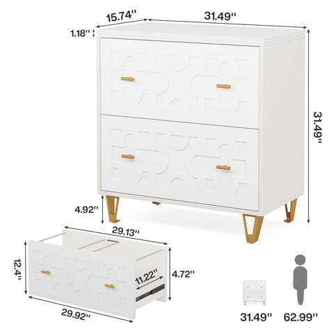Retro White/Gold Geometric Scroll 2 Drawer Filing Cabinet Printer Stand - Tampa Home & Garden Store