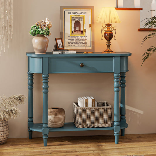 Retro Console Table 36"L Wooden 2-Tier Narrow Behind Couch Foyer Table - Tampa Home & Garden Store