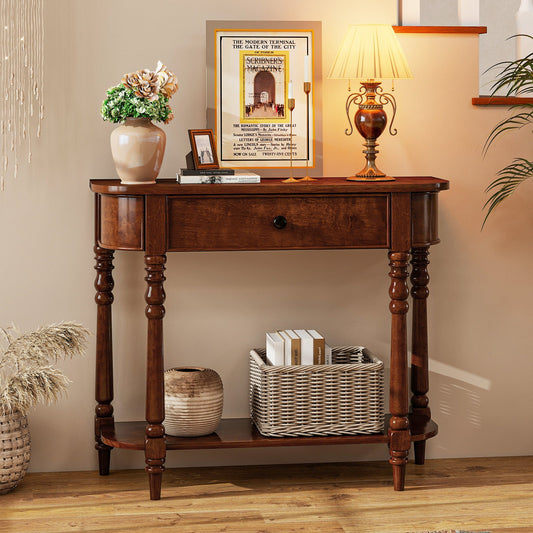 Retro Console Table 36"L Wooden 2-Tier Narrow Behind Couch Foyer Table - Tampa Home & Garden Store