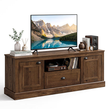 Farmhouse TV stand for 70-inch TVs with storage cabinets, brown wood, DirectDeals on Tampa Home & Garden Store