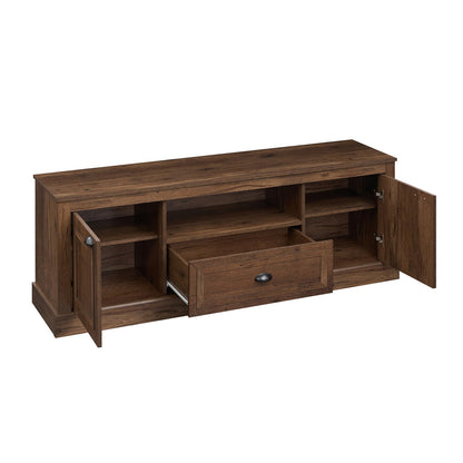 DirectDeals farmhouse TV stand for 70-inch TVs in dark brown wood with left and right cabinets on Tampa Home & Garden Store