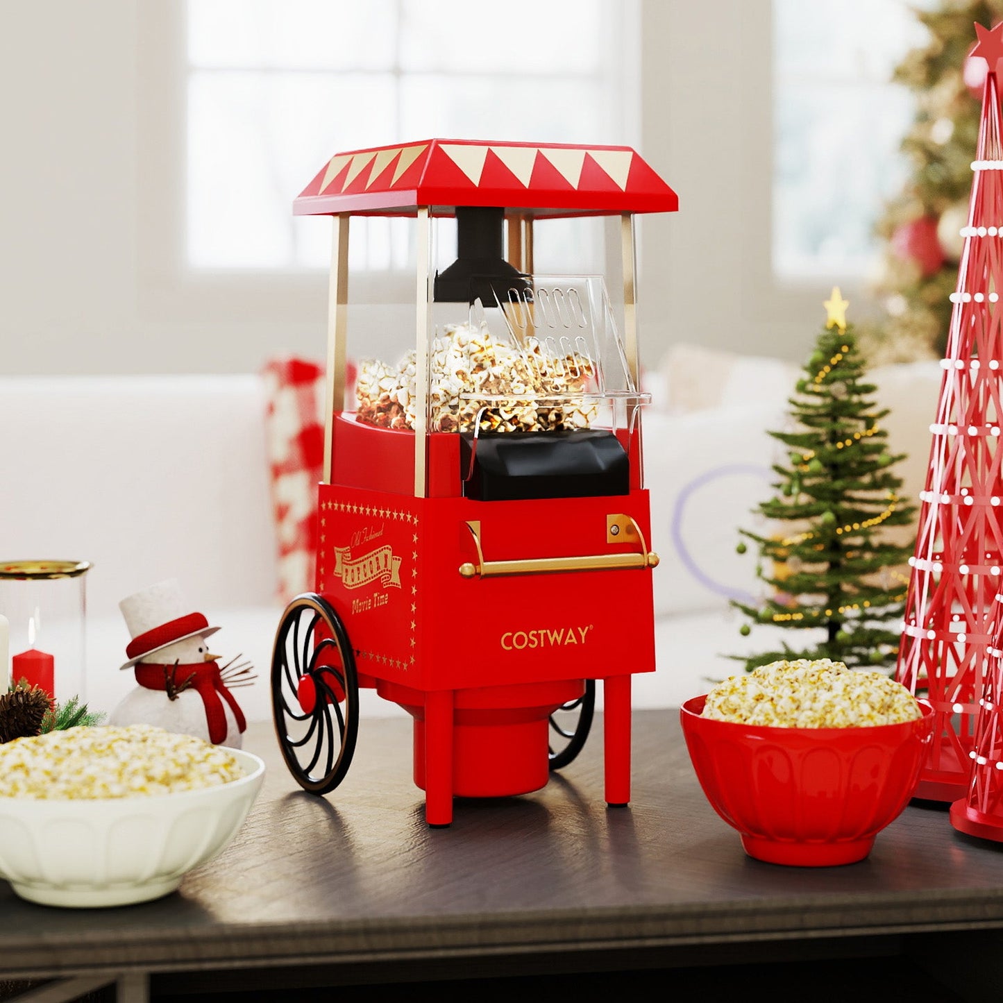 Retro Hot Air Popcorn Maker 1200W with Kernel Measuring Cup-Red